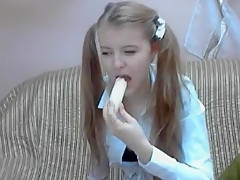Russian webcam girl Merysimpson eats banana