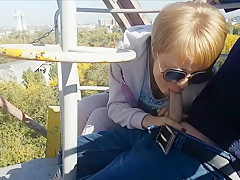 Extreme public blowjob and cum swallow from dirty milf on the ferris wheel